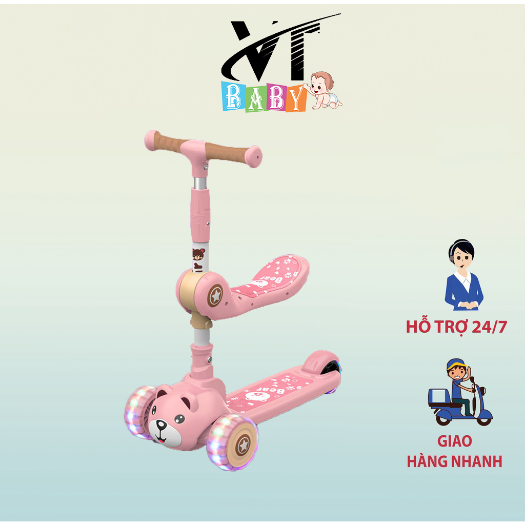 Xe Trượt Scooter Cao Cấp, Xe Chòi Chân Cho Bé 2 In 1 - có đèn và nhạc cho bé