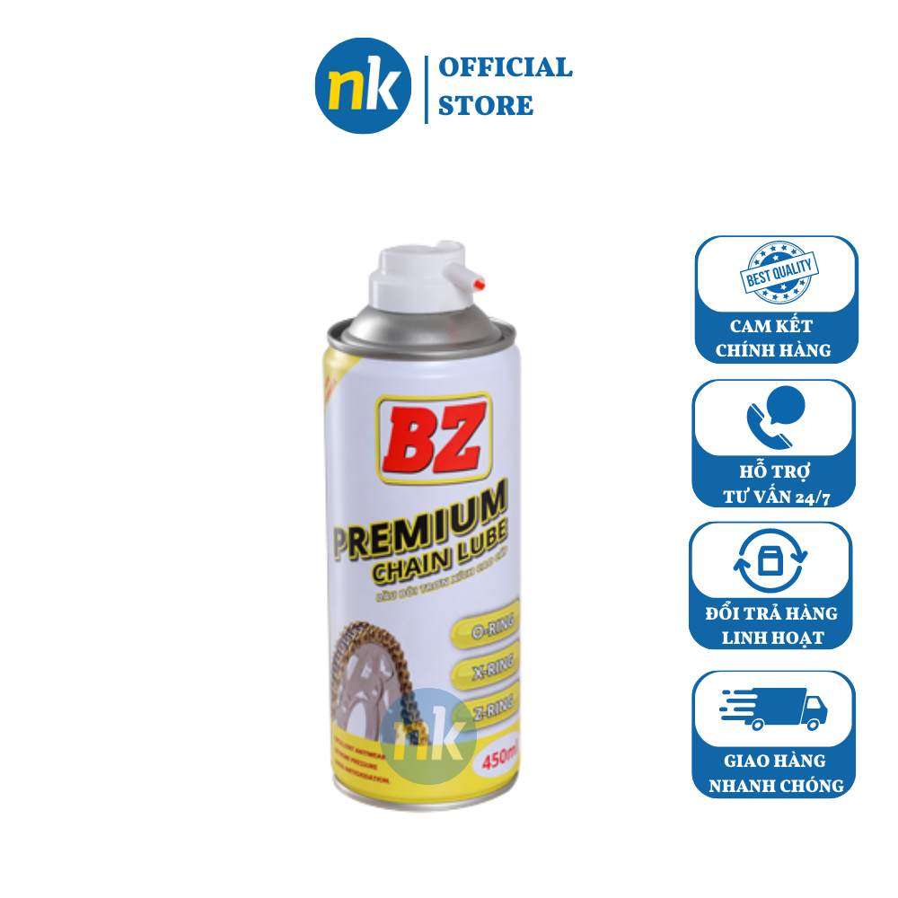 Chai xịt dưỡng sên Cao Cấp BZ Premium Chain Lube 450ml, xịt bảo dưỡng chống văng, dạng đậm đặc, bám dính bôi trơn tốt