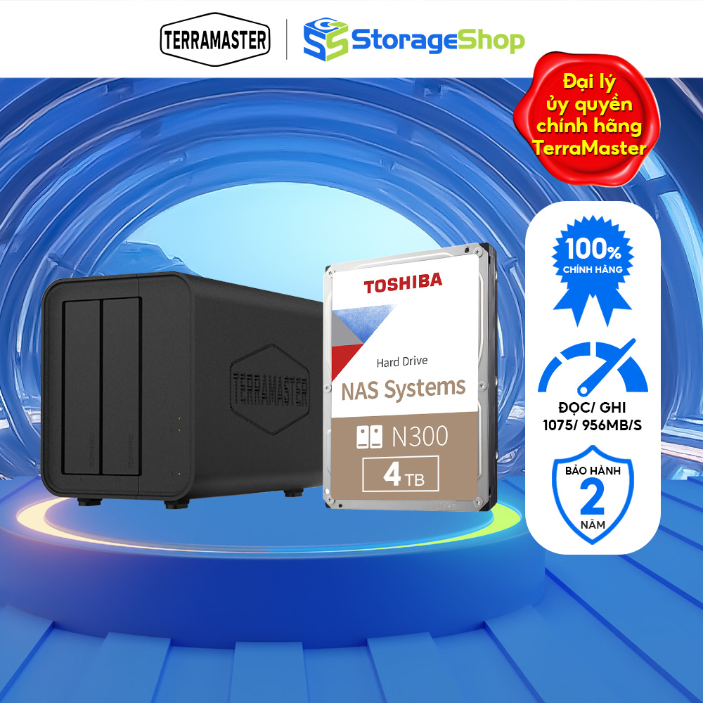 Combo thiết bị lưu trữ DAS TerraMaster D2-320 kèm ổ cứng NAS N300 24/7 Hàng chính hãng