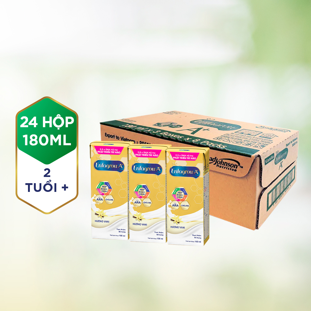 Thùng 24 hộp Sữa pha sẵn Enfagrow A+ 360° Brain DHA+ cho trẻ trên 2 tuổi - Hộp 180ml