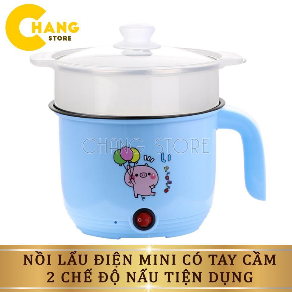 Nồi Lẩu Điện Mini 18CM Kèm Giá Hấp Inox, Ca Nấu Mì Đa Năng 2 Nấc Nhiệt Đa chức năng Cao Cấp