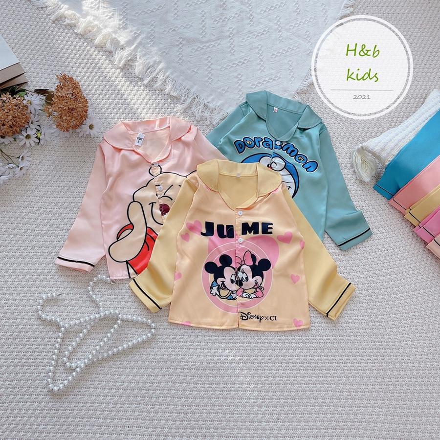 Bộ Mặc Nhà Lụa dài tay cao cấp - Pijama Lụa 3D Chất Mềm Mịn An Toàn Cho Da Bé