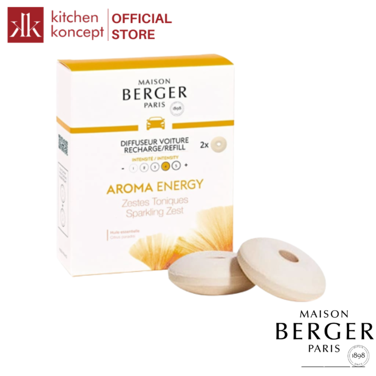 Maison Berger - Bộ tinh dầu xe hơi hương Aroma Energy - 2 cái