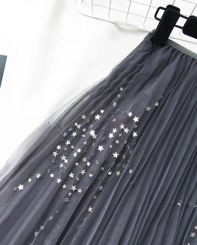 Chân váy maxi xếp ly ren sao cao cấp BERI