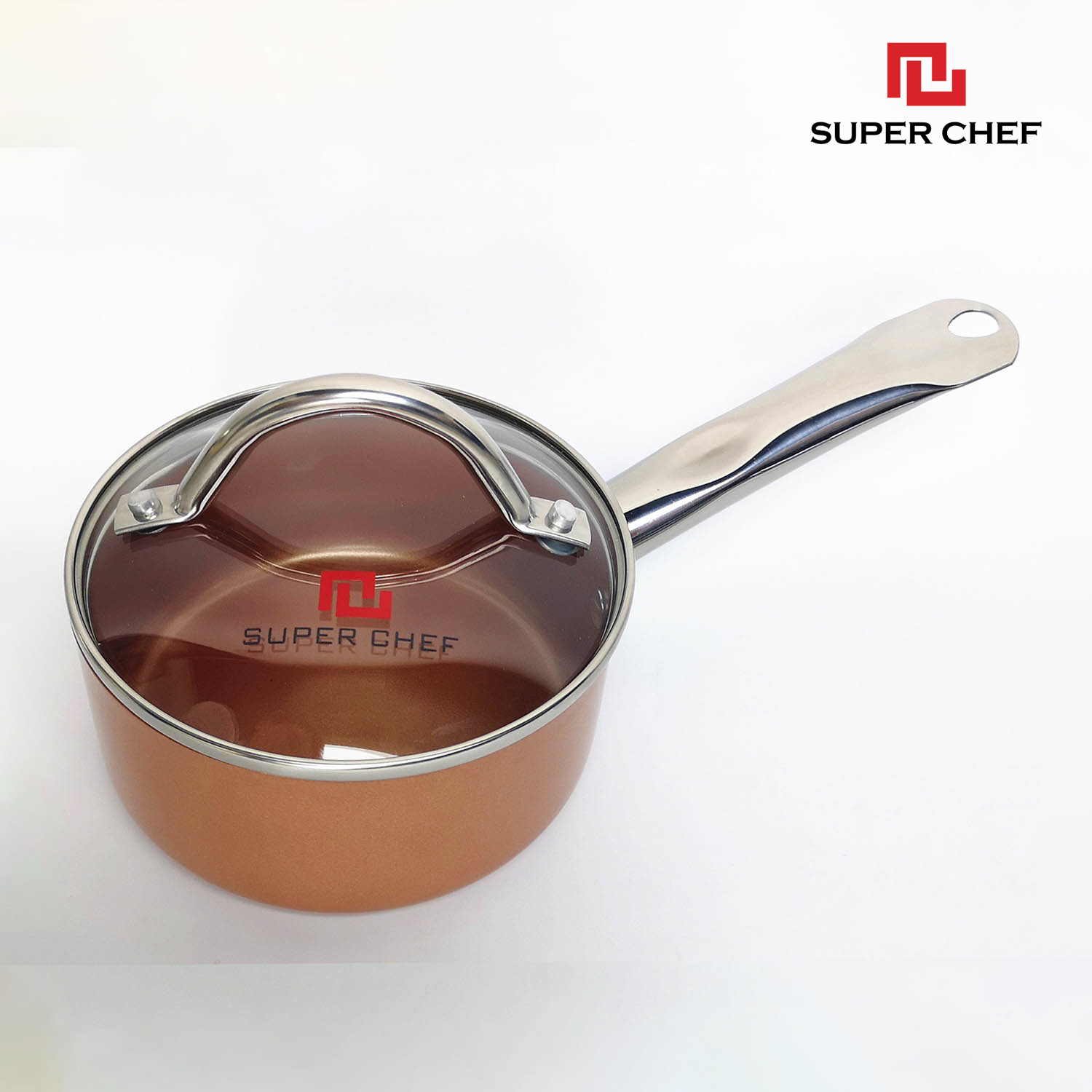 Nồi Chống Dính Ceramic Cán Dài Super Chef Cao Cấp Siêu Bền Bỉ Không Bong Tróc, Chống Ăn Mòn, Đảm Bảo An Toàn Sức Khỏe Kèm Nắp Kính ( Size 14, 18 cm)