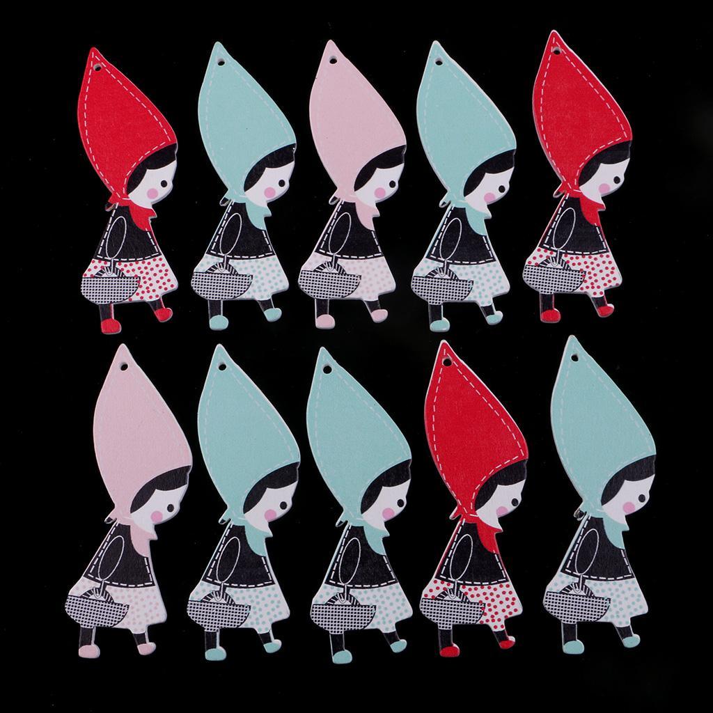 10 Pieces Colorful Wooden Cartoon Girl Cutout Wood Pieces Embellishments Crafts