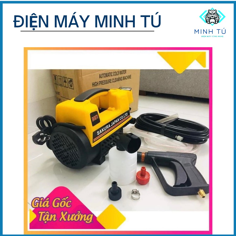 Máy rửa xe áp lực cao, dây 16m, súg dài nửa mét- Hàng công ty - Tặng bình xịt tuyết - Bảo hành 6 tháng