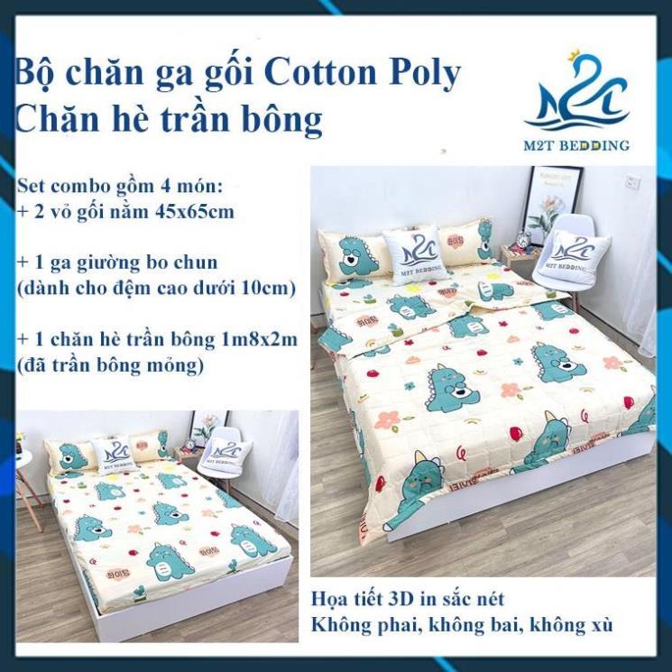 Bộ chăn ga gối hè cotton poly Bedding, chăn hè trần bông họa tiết mền đáng yêu