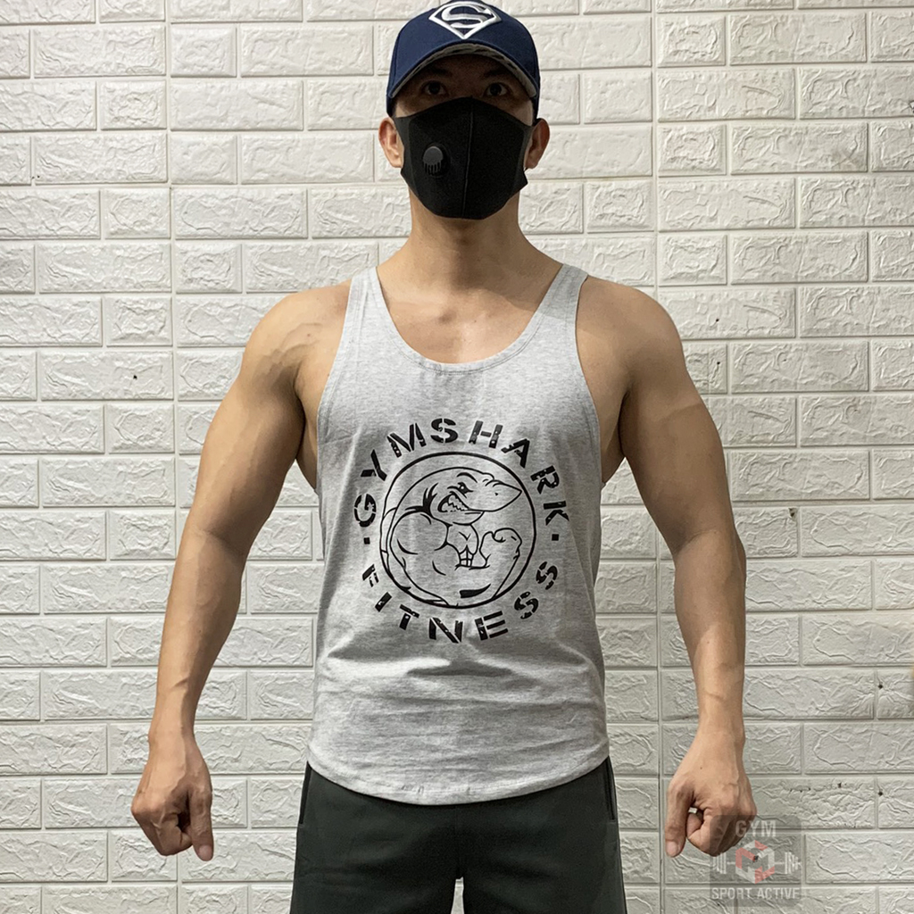 Áo ba lỗ nam thể thao áo tank tập gym nam stringer GymShar'k cá mập thun cotton co giãn 4 chiều