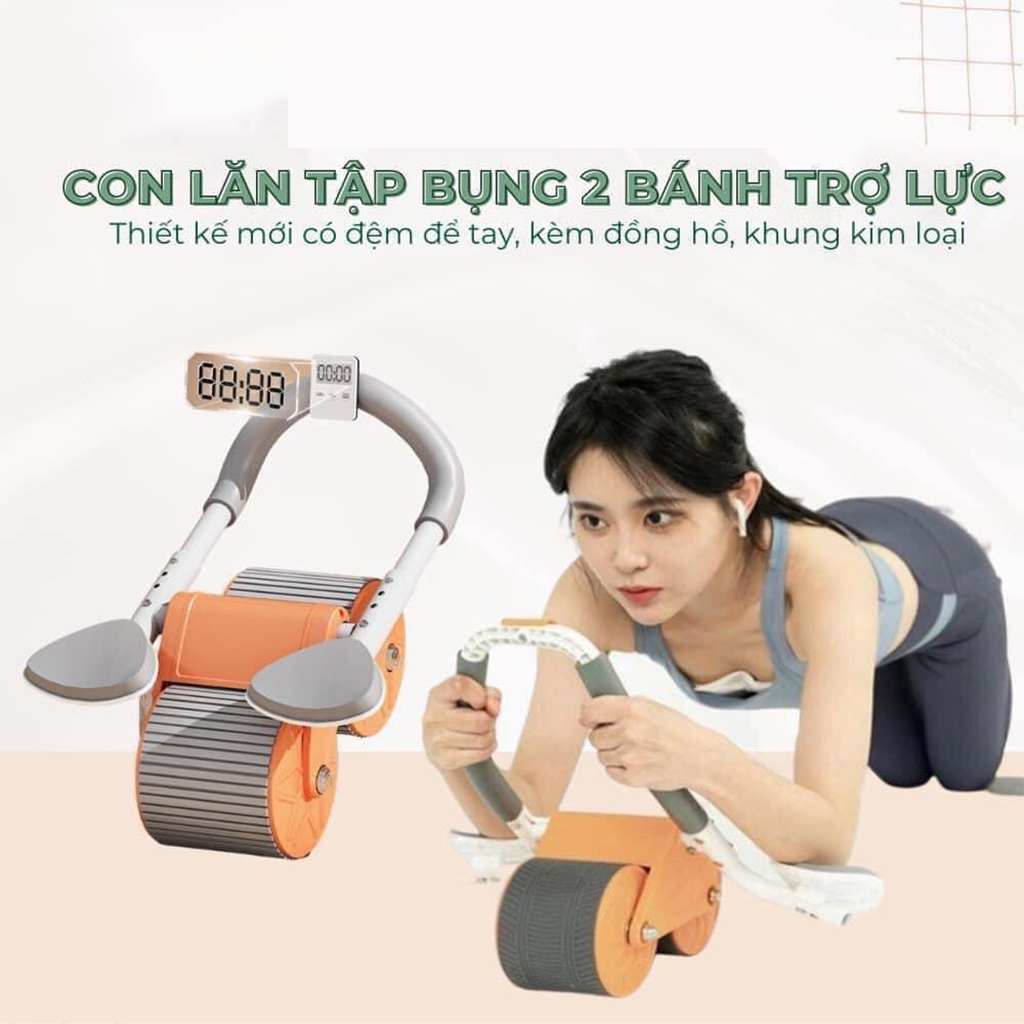 Con lăn tập cơ bụng có lò xo trợ lực 2 bánh thế hệ mới chất liệu cao cấp giảm mỡ bụng hiệu quả dành cho nam nữ