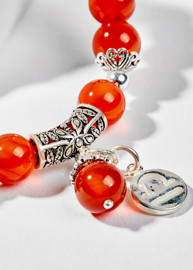 Vòng Tay Phong Thủy Nữ Đá Mã Não Đỏ Phối Charm Cung Hoàng Đạo Thiên Bình Mệnh Hỏa, Thổ Ngọc Quý Gemstones