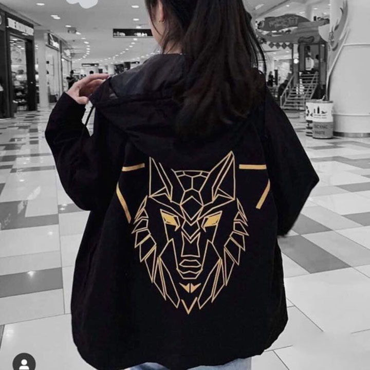 Áo khoác gió hình sói cho nam nữ 2 lớp form rộng cá tính