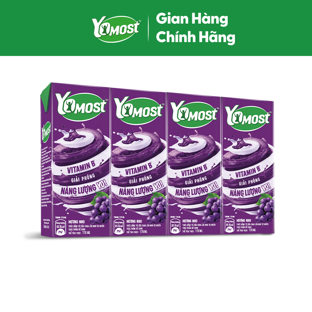 Thùng 48 Hộp Sữa Chua Lên Men Tự Nhiên Yomost Vị Nho (170ml/Hộp)