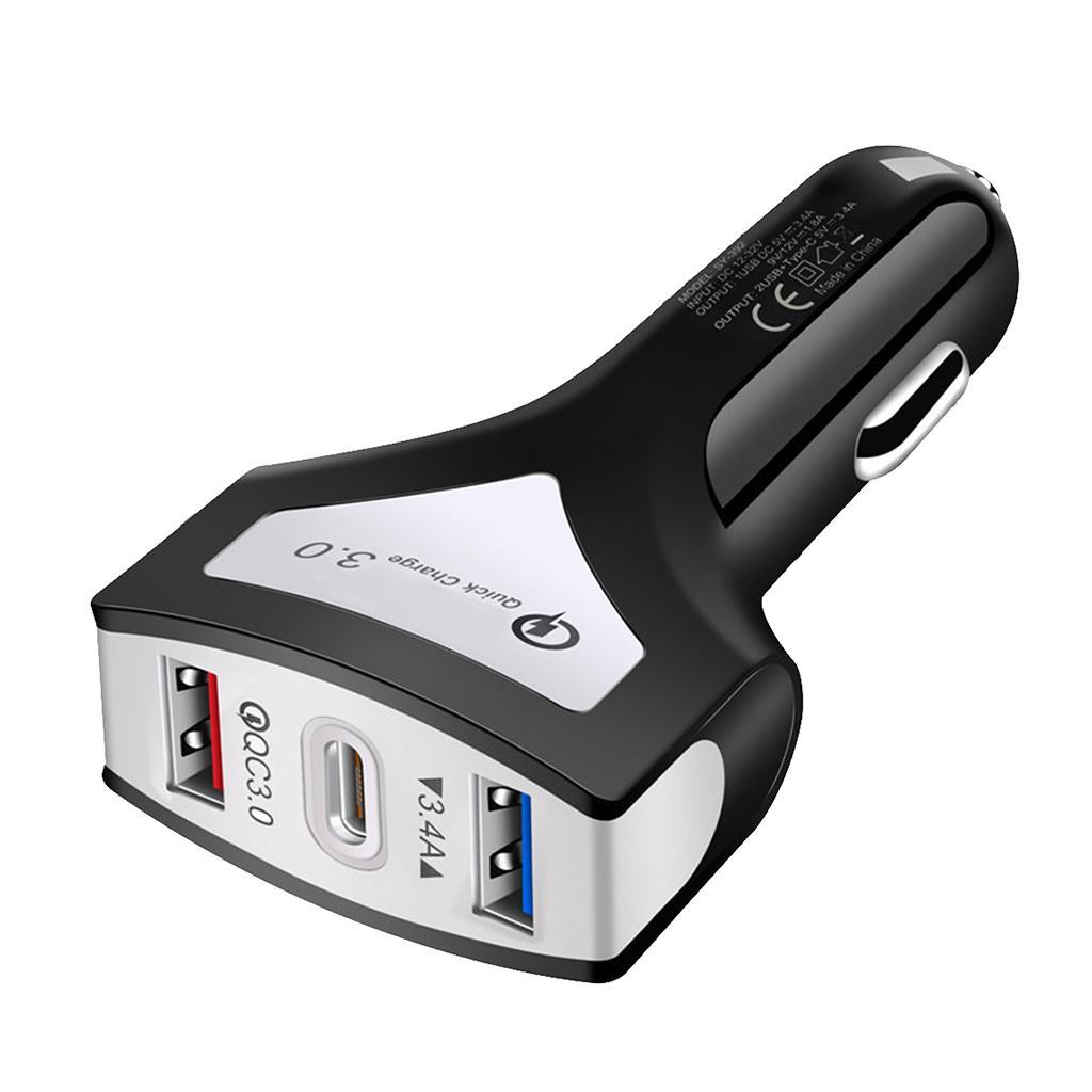 QC3.0 Universal Dual Port LED USB Smart Car Quick Charge Adapter Black