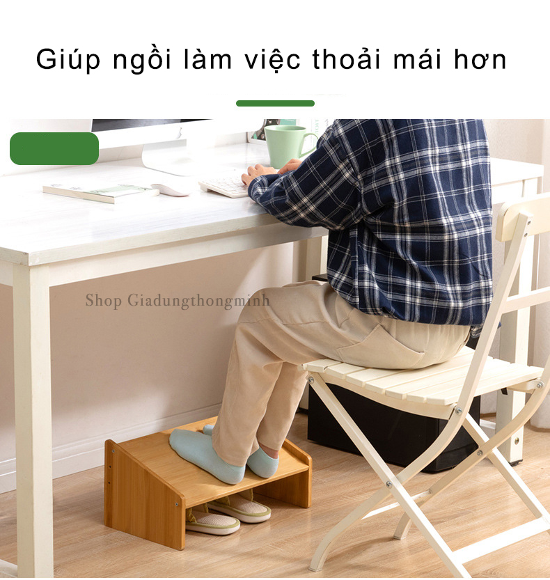 Ghế kê chân văn phòng, Kệ để chân chống mỏi chân khi ngồi làm việc, làm bằng gỗ Tre ép, Kích thước 42 x 24 x 14cm