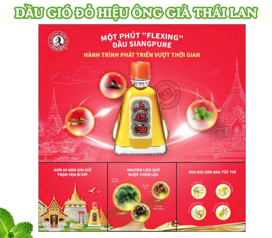 Dầu gió ông già Thái Lan SIANG PURE OIL 3ml Massage Dầu Lăn Nội Địa - SÁP THƠM GEL THƠM