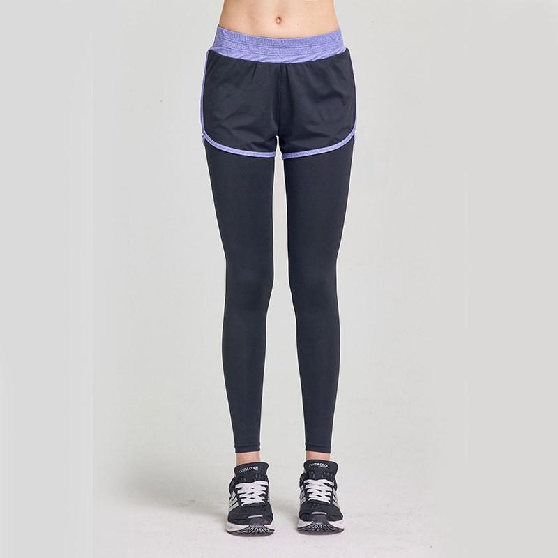 Quần legging dài chín tất giả hai lớp khô nhanh thời trang thu xuân phong cách thể thao dành cho nữ