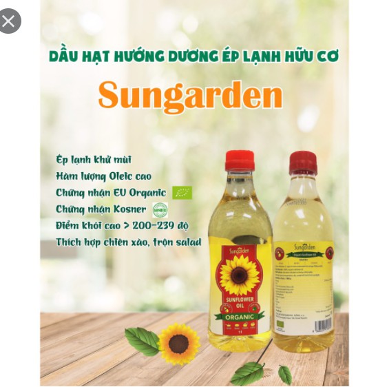 Hình ảnh Dầu ăn hướng dương ép lạnh hữu cơ chai 1 lít - Sungarden