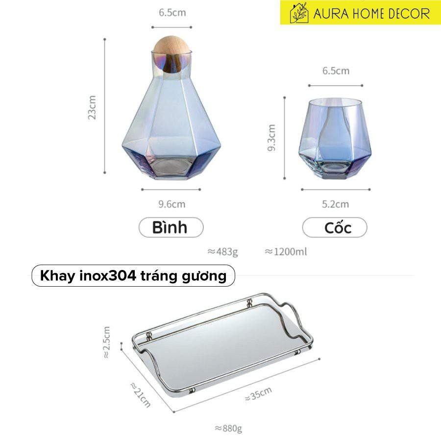 Bộ bình nước + 4 cốc thuỷ tinh - khay đổi màu chịu nhiệt cao cấp mẫu mới 2021 - BTT2.1