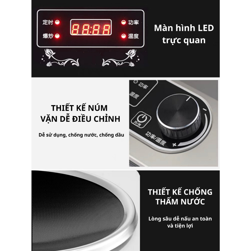 Bếp Từ Công Nghiệp Siêu Bền, Bếp Điện Từ Đơn Công Suất Lớn 3500w, Mặt Lõm Truyền Nhiệt Tốt Làm Nóng Nhanh Gấp Đôi, Chống Nước Tuyệt Đối, 10 Chế Độ Nấu, Có Hẹn Giờ, Tiết Kiệm