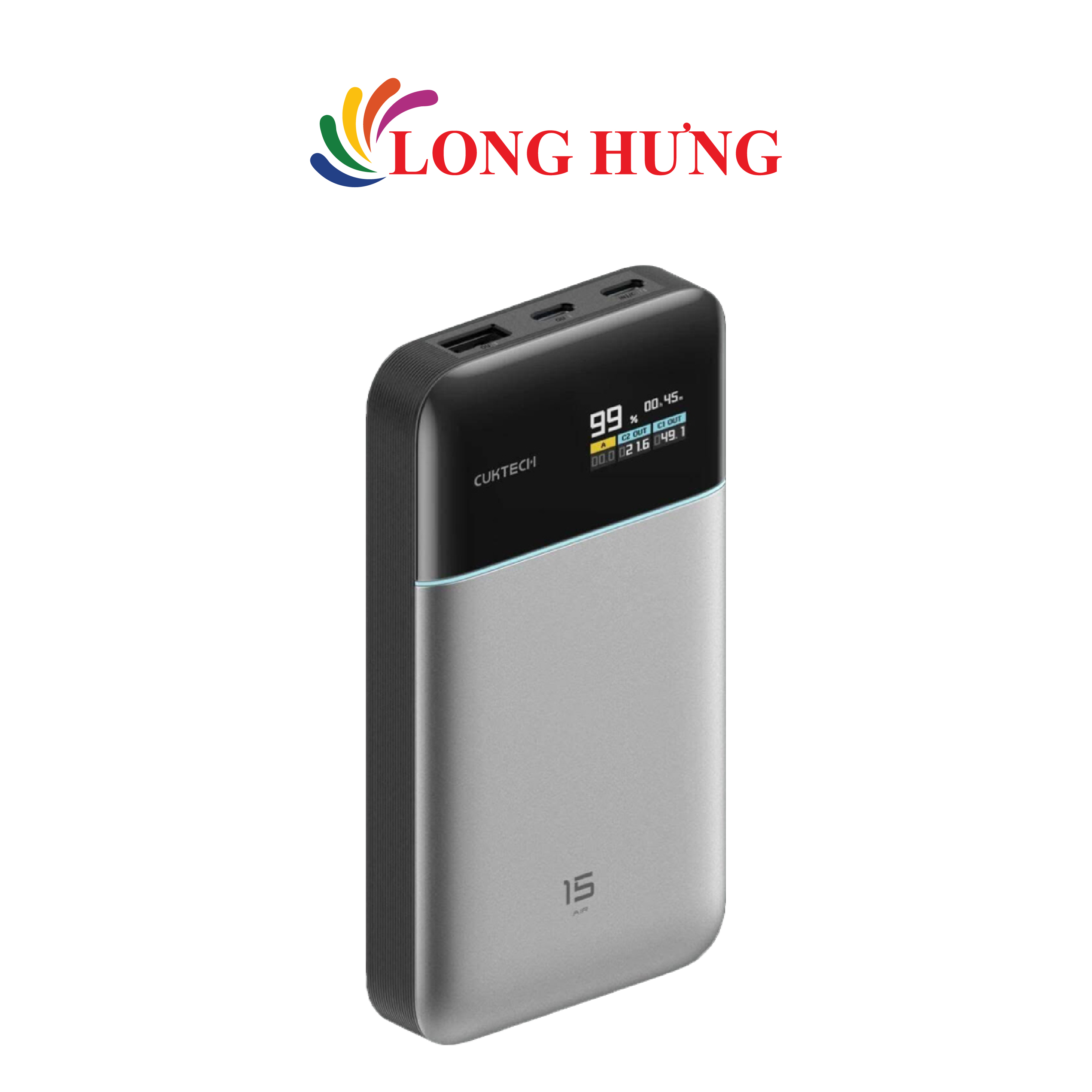Sạc dự phòng Cuktech Power Bank 15 Air 1USB 2Type-C 100W 15000mAh PB150S - Hàng chính hãng