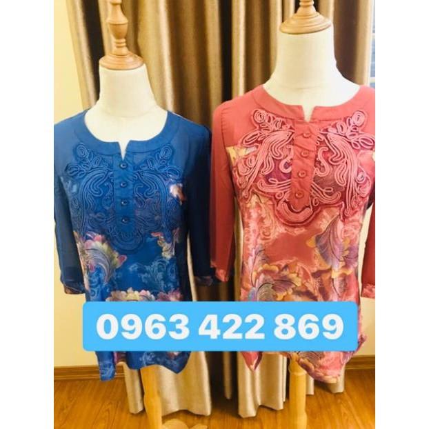 Áo sơ mi cho mẹ_sẵn hàng (sơ mi thêu co giãn)