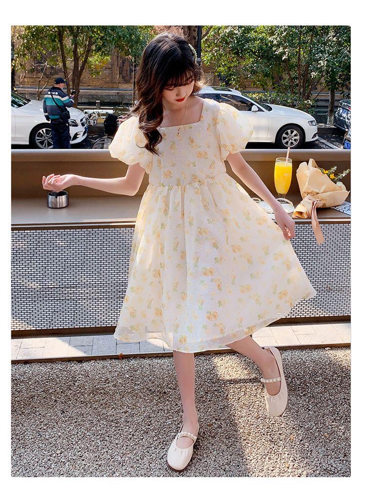 DIYIWEI Cô gái mảnh hoa đầm mùa hè váy 2022 tây cô gái bong bóng tay áo nàng tiên váy váy công chúa trẻ em