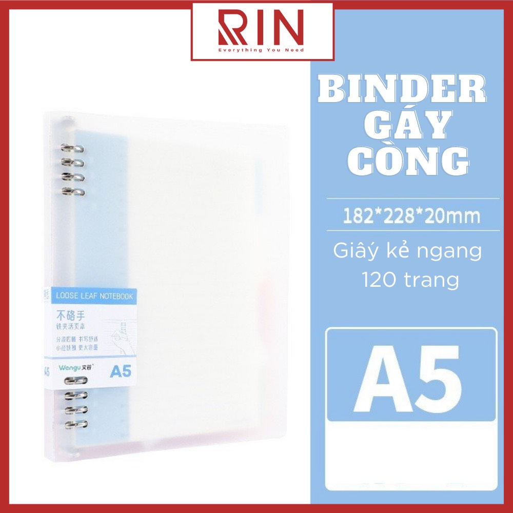 Sổ Tay Ghi Chép Gáy còng / Binder Gáy Lò Xo ghi chép 120 Trang/ Bìa nhựa sổ tay gáy còng - Có kèm giấy 120 trang