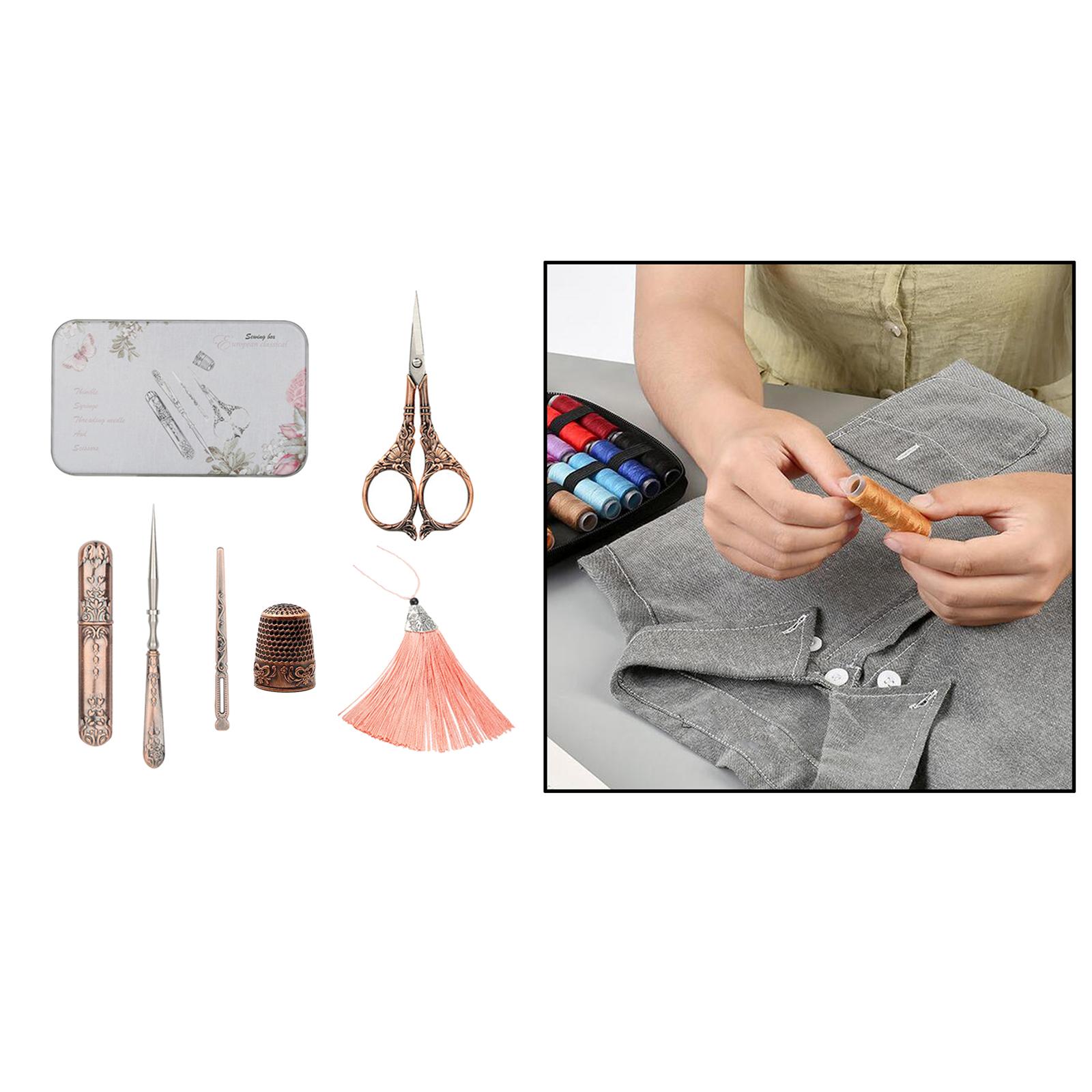 Embroidery Scissors Kit, European Antique Vintage Sewing Kit, Complete Vintage Sewing Tools with Embroidery Scissors, Needle Case, Awl for Sewing