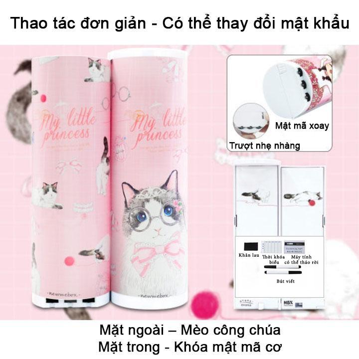 Hộp bút hiện đại thông minh có mật khẩu xoay số in hình Mèo công chúa