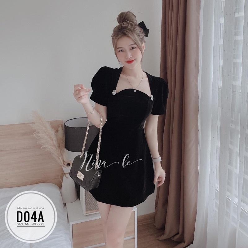 BIGSIZE Đầm nhung nút hoa D04A