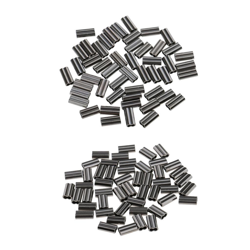 100pcs Double Barrel Copper Crimp Sleeves 10mm Fishing Crimps for Rig Making - Sizes 1.5mm 2.0mm Bore