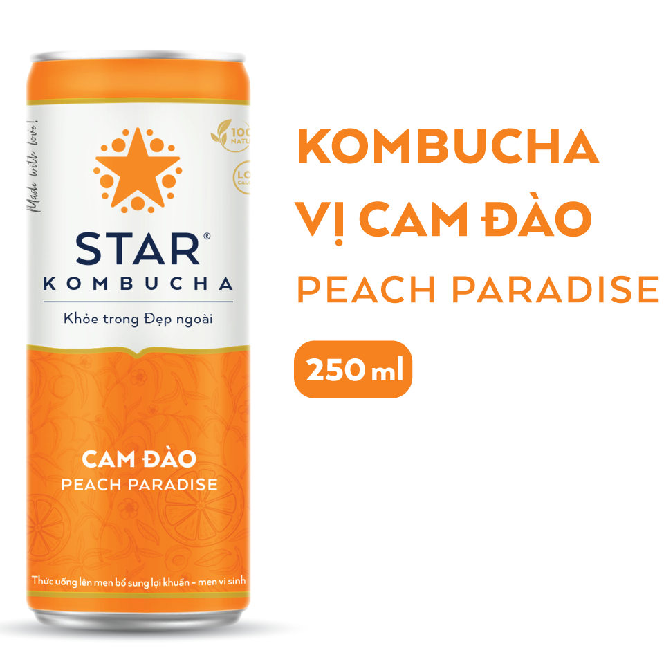 Thùng 12 lon thức uống lên men STAR KOMBUCHA Cam Đào / Peach Paradise (250ml/lon)