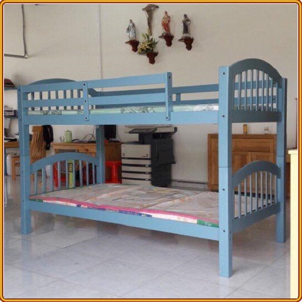 Giường 2 tầng Tundo màu xanh cầu thang treo