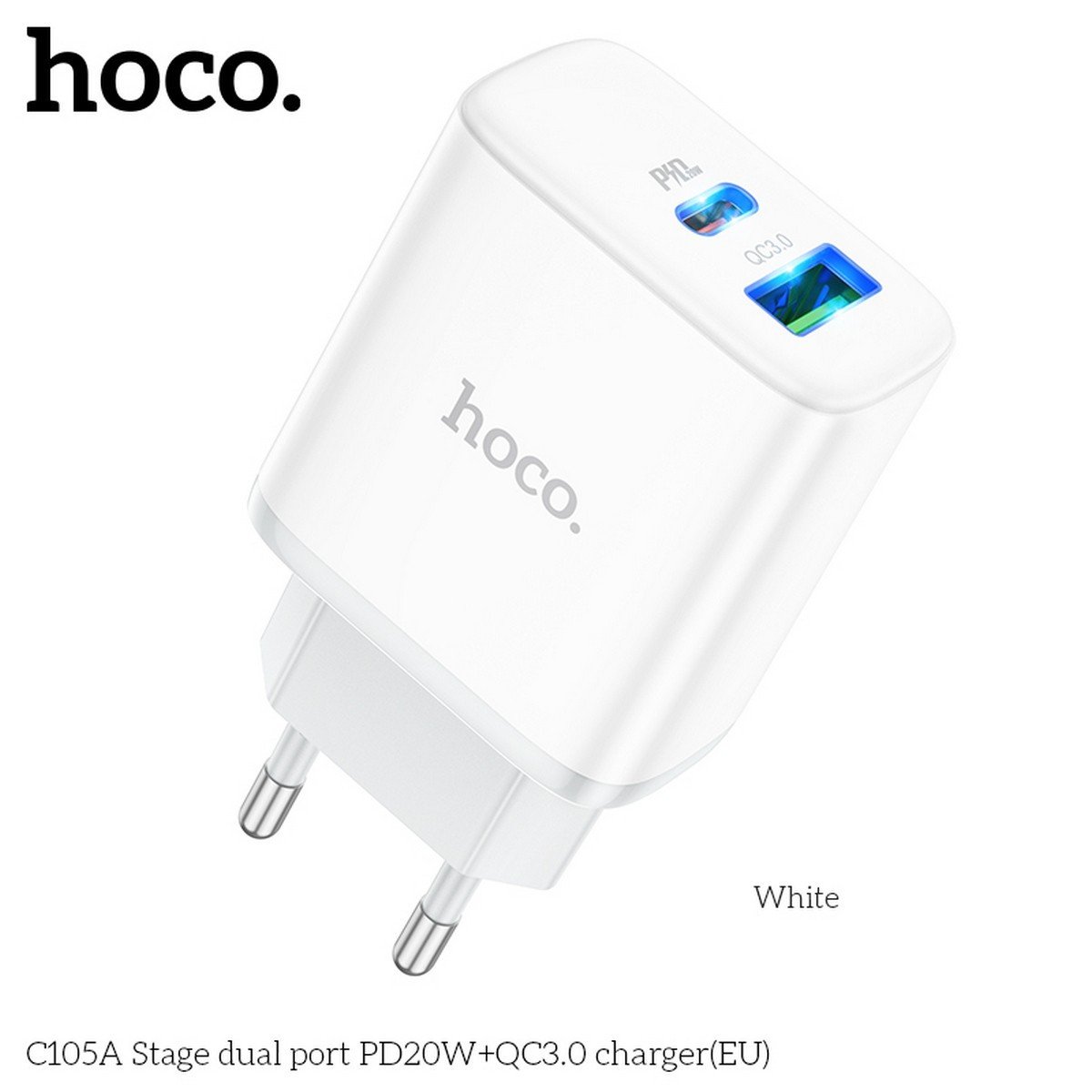 Cóc Sạc Nhanh Hoco. Dành Cho C105A Pd20W + Qc3.0 2 Cổng Sạc USB Và Type-C Có Đèn Led Hàng Chính Hãng