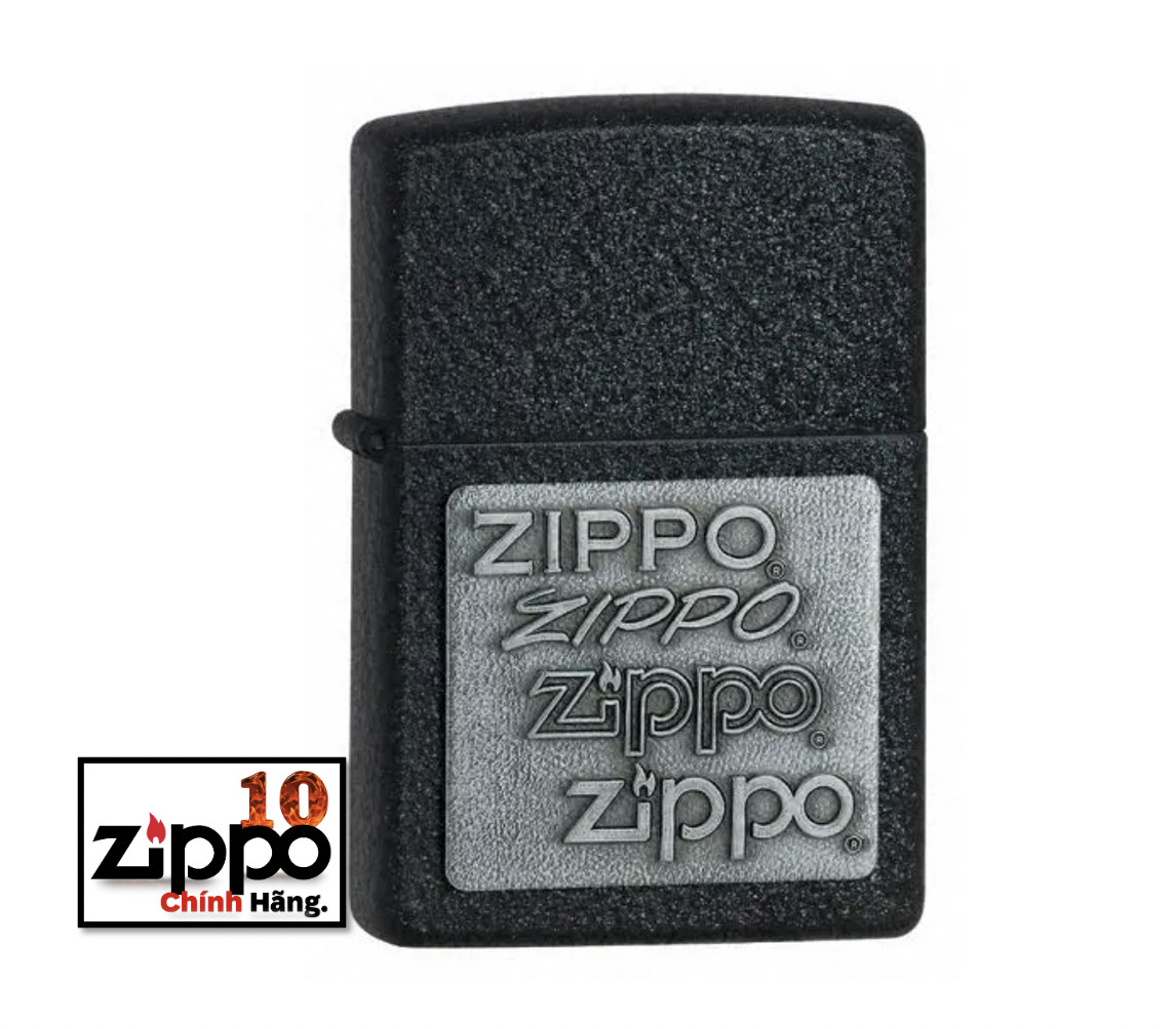 Bật lửa ZIPPO 363 Pewter Emblem (ốp xám)/362 Black Crackle (ốp vàng) - Chính Hãng 100