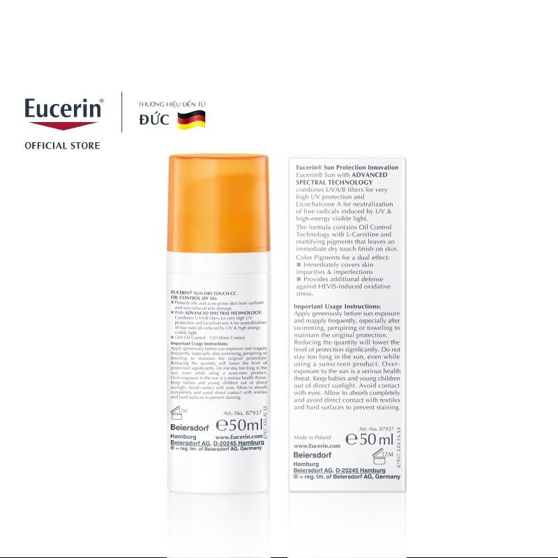 Kem Chống Nắng Kiềm Dầu Có Màu Eucerin Sun Dry Touch CC Oil Control SPF50+ 50ml