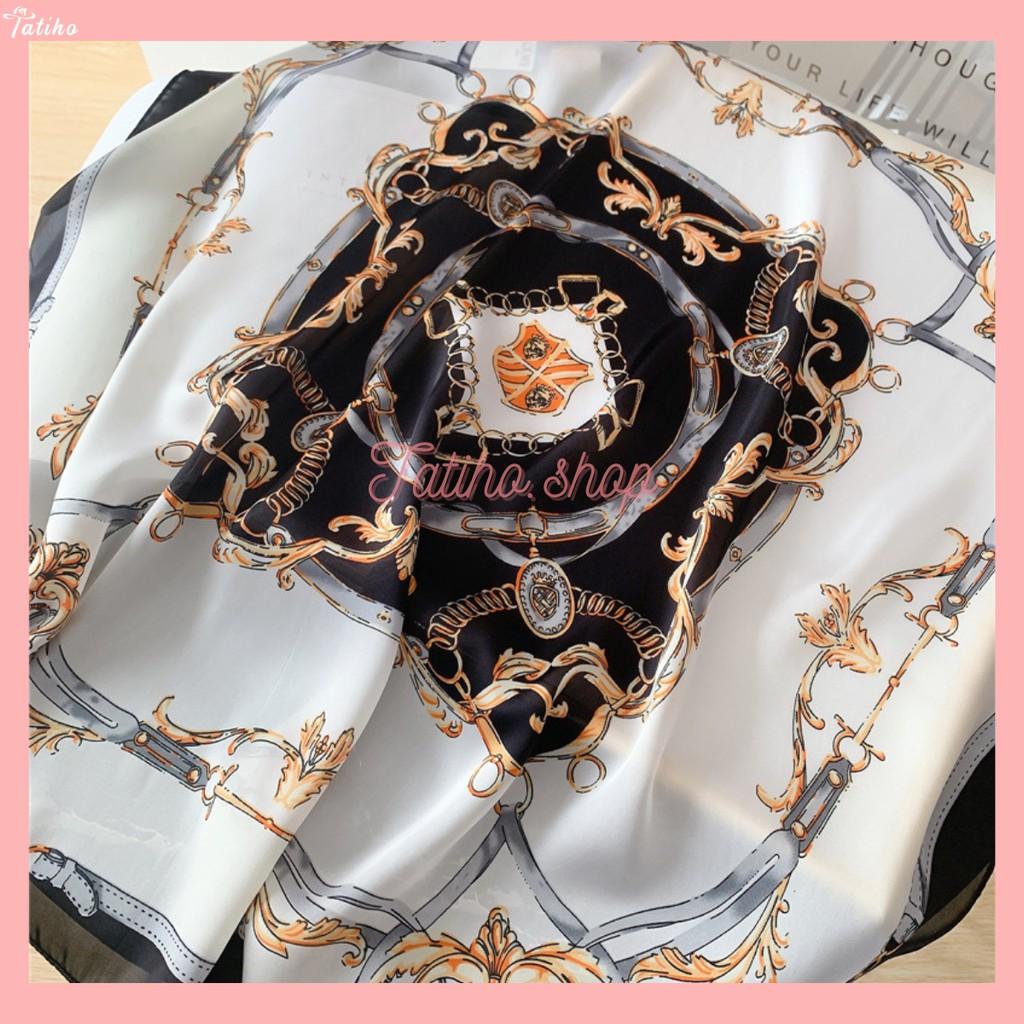 Khăn Lụa Vuông, Khăn Turban Cao Cấp Hình Vương Miện Sang Trọng- Chất Liệu Chiffon 70x70cm - Mã KL042