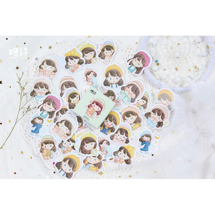 Bộ 45 Sticker Hàn Quốc hình cô gái dễ thương dán trang trí E01
