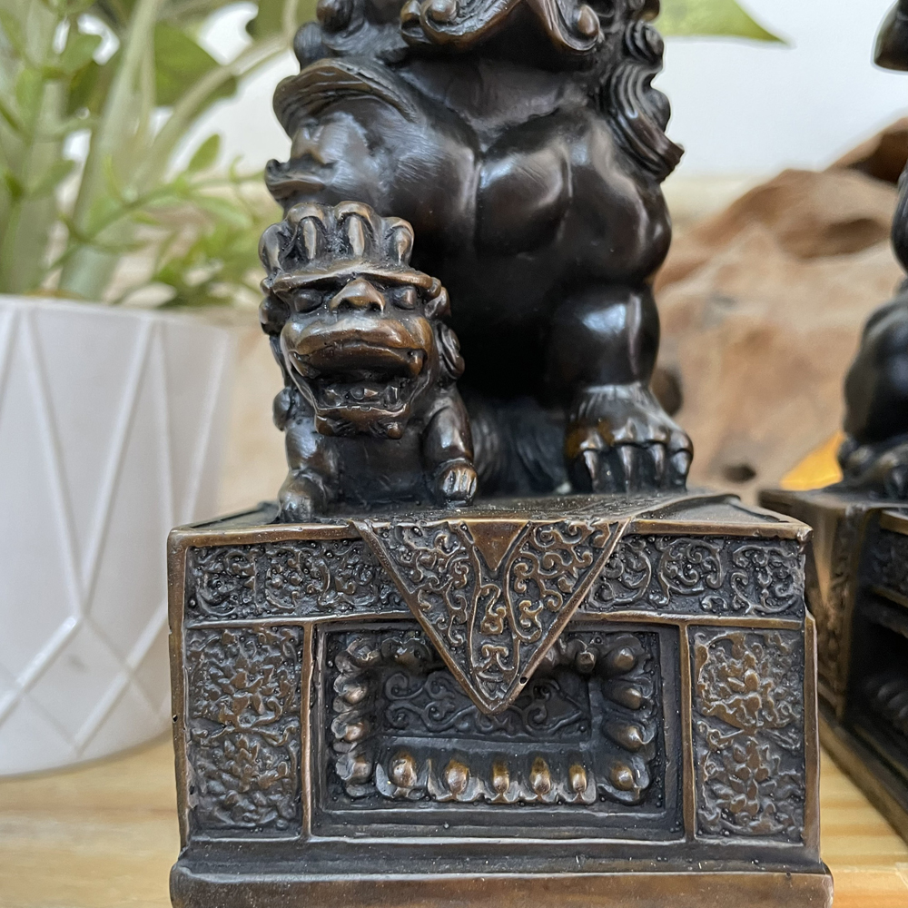 Tượng đá trang trí phong thủy bàn làm việc Cặp 2 tượng Kỳ Lân trang trí phong thủy - Chiều Cao 15cm - Màu nâu đen