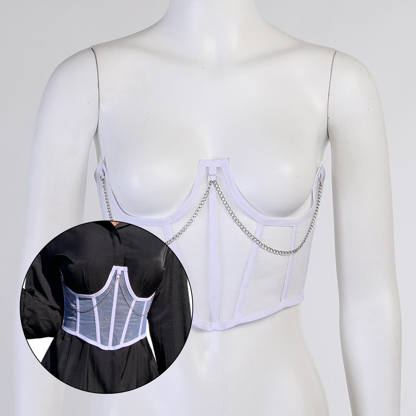 Women Corset Belt Mesh Lace Up Bustier Corset Metal Chain Boned Overbust Waist Cincher Wide Belt for Dress Shirt Blouse