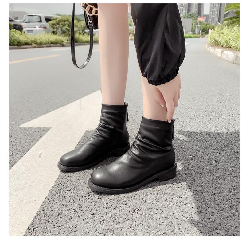 Bốt boot ulzzang da nhăn cổ lửng hot trend 2 màu đen -kem