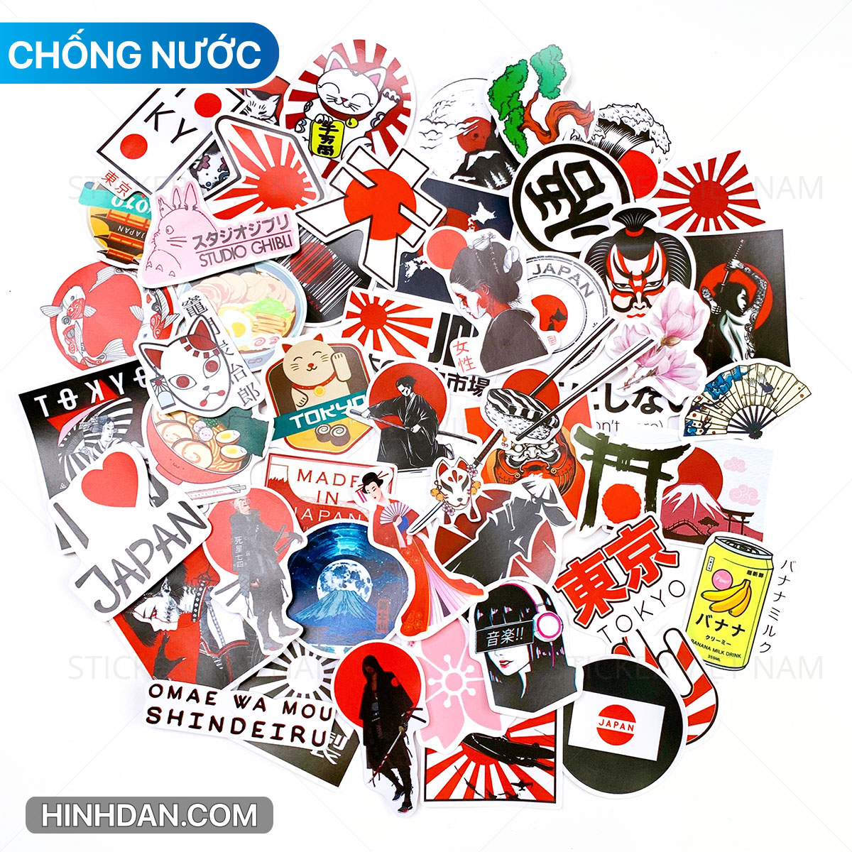 Sticker chủ đề Nhật Bản Japan - Chất Liệu PVC Chất Lượng Cao Chống Nước - Kích Thước 4-8cm