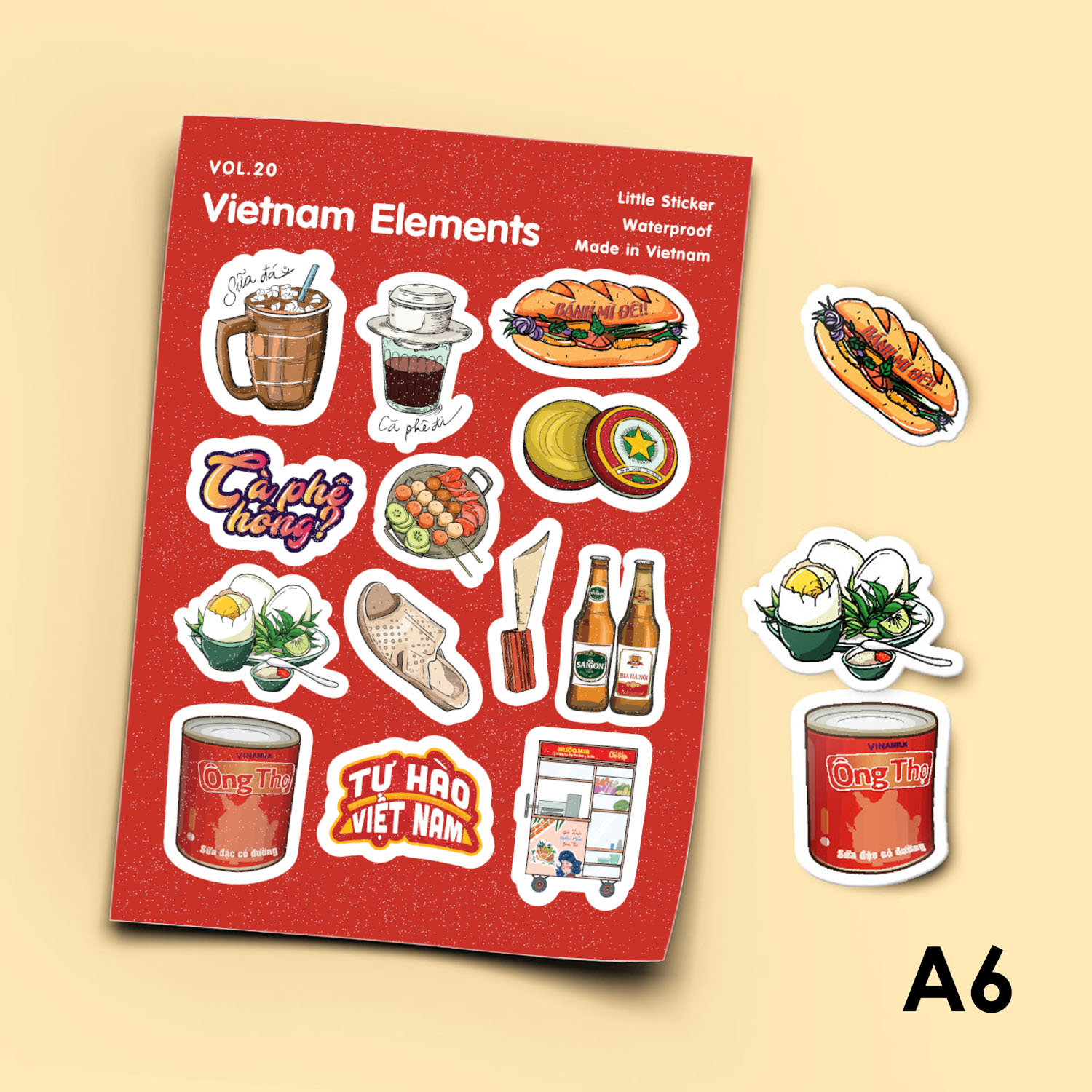 Vol.20 Vietnam Elements - Little Sticker Sheet A6 hình dán cán màn lấp lánh cao cấp Sticker Factory