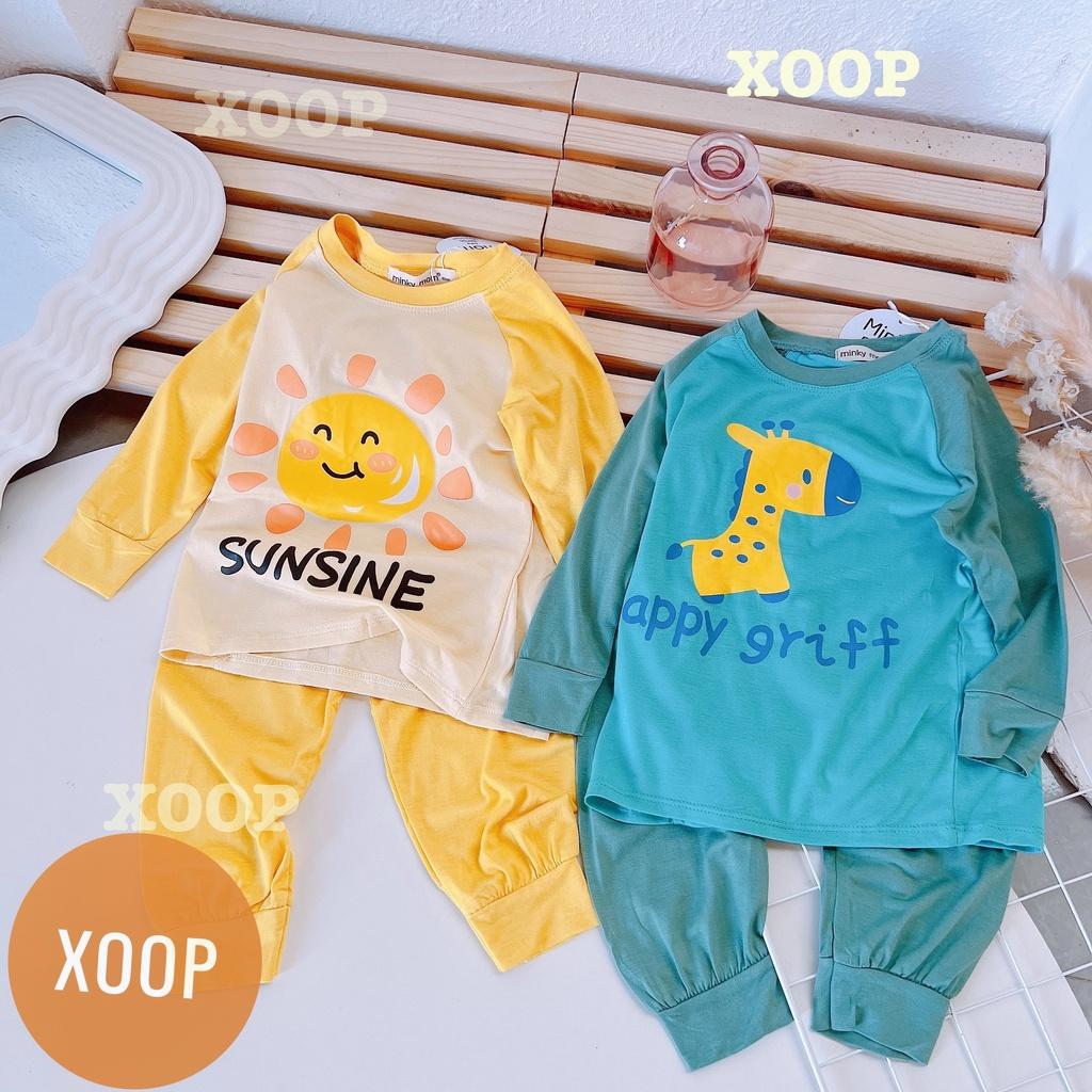 Đồ bộ dài phối tay hàng minky mom chất thun lạnh in họa tiết mặt trời-sunsine cho bé trai bé gái ( Size từ 8-19kg) BD6