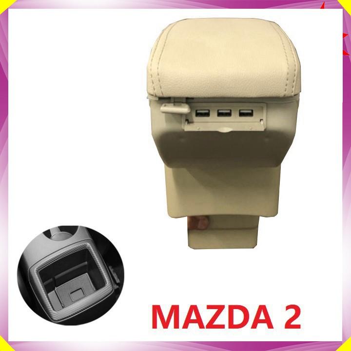 Bộ Hộp tỳ tay ô tô dành cho Mazda 2 tích hợp 7 cổng USB - Mã: DUSB-MZDA - 2 màu: Đen và Be