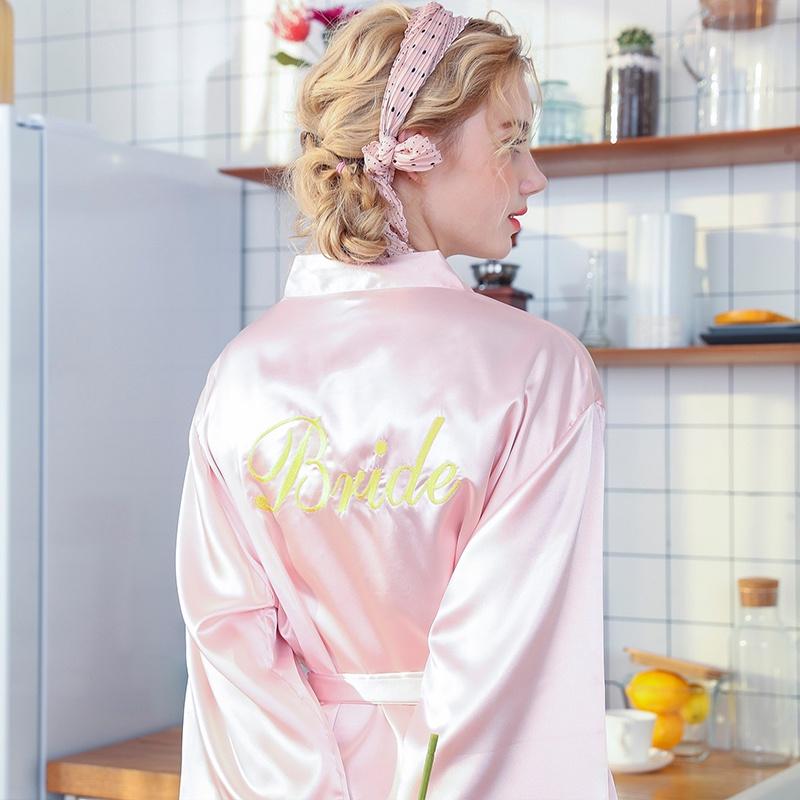 Áo choàng Kimono Chérie Sleepwear, Lụa satin trơn màu có chữ BRIDE và BRIDESMAID MS: 989