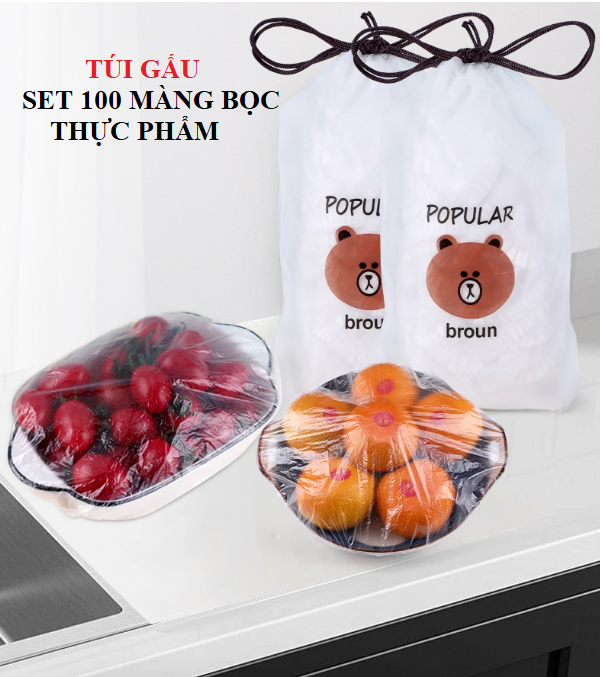 Hình ảnh Màng bọc thực phẩm co giãn siêu dai có chun hình túi gấu set 100 chiếc Shop Movava - MBTPG1