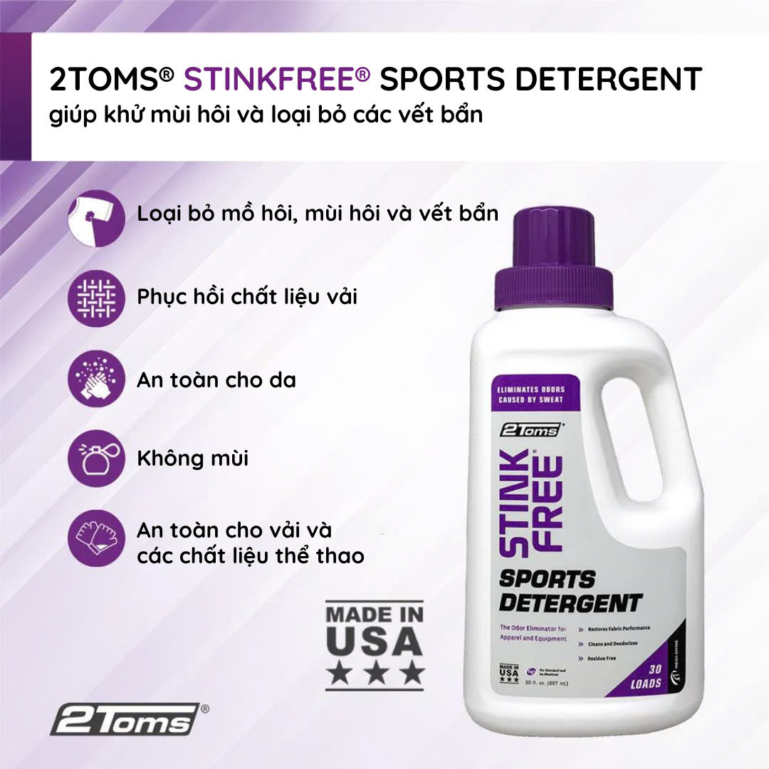Nước giặt khử mùi hôi và vết bẩn cho quần áo và dụng cụ thể thao 2Toms StinkFree Sports Detergent