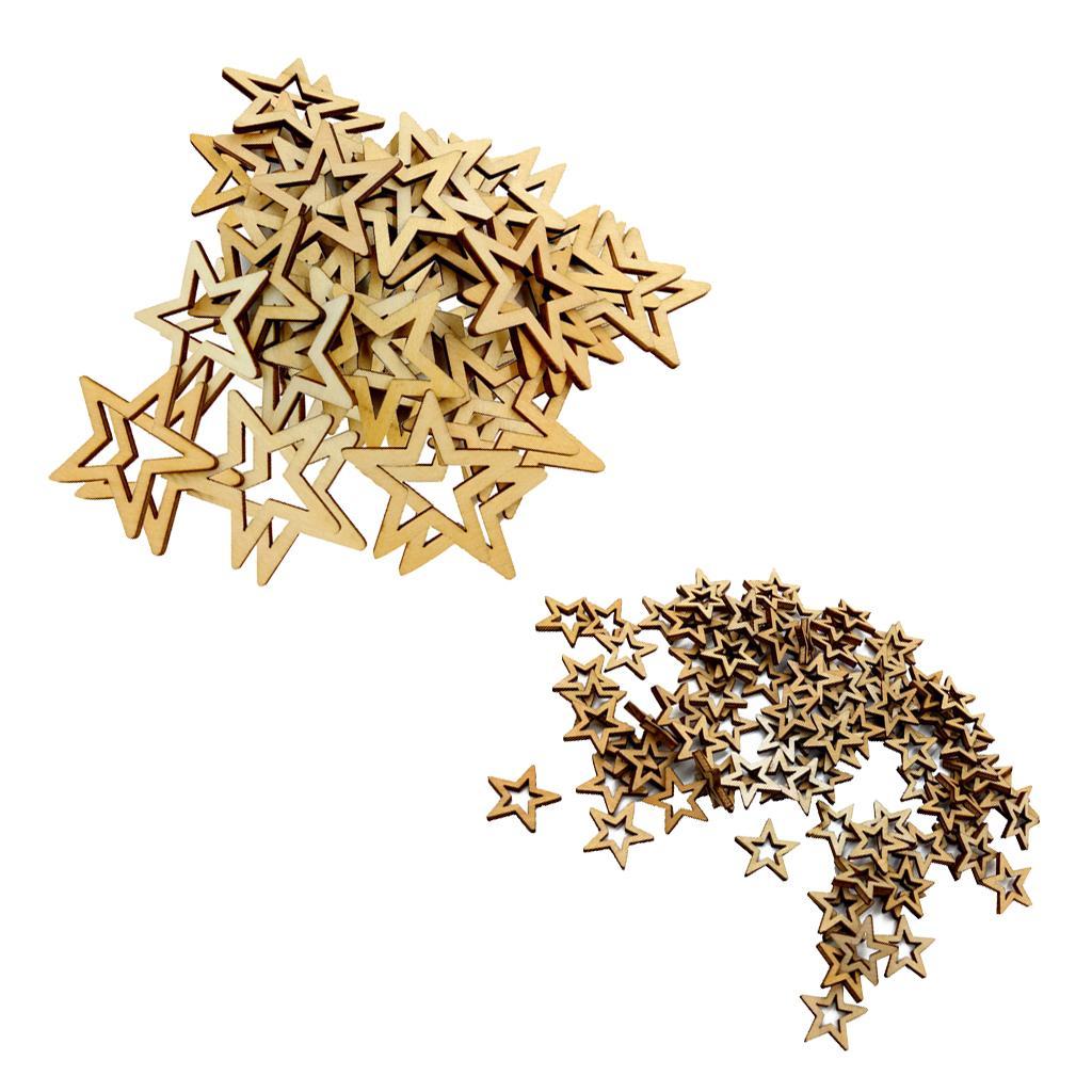 150x MIXED 20MM 30MM NATURAL STAR WOODEN DECOR CARD MAKING SCRAPBOOKING DIY